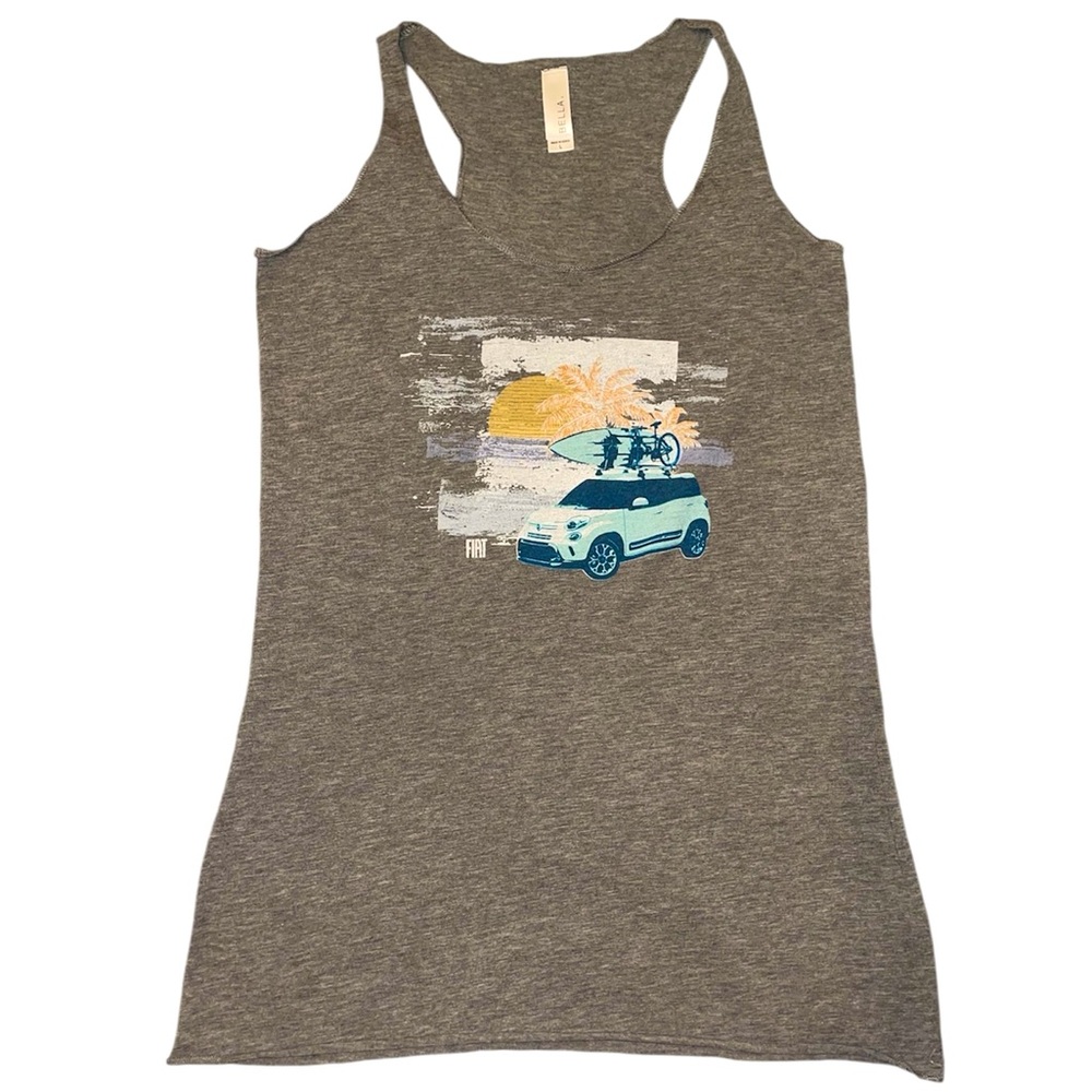 FIAT 500L Surfboard Bike Palm Tree Beach Scene Racerback Tank Top - Size Large
